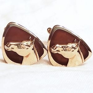 Hickok Gold Horse Head on Brown Enamel Cufflinks